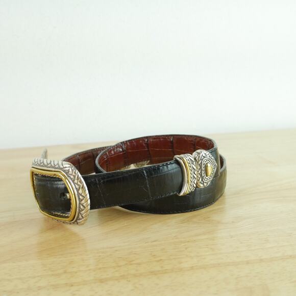 Leather Western Belt M L 32" Brown Black Leather Reversible 90s Croc Embossed - Picture 12 of 13